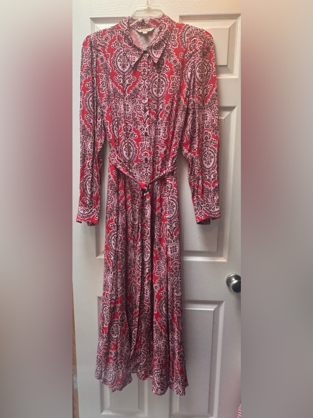 Boden Red Paisley Print Button-Up Maxi Dress